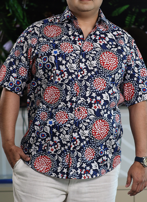 Red & Blue Floral Print Shirt