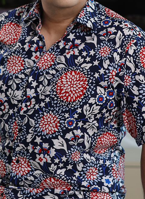 Red & Blue Floral Print Shirt